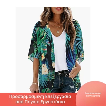 2023 Amazon Ευρώπη και Αμερική Διασυνοριακό Εξωτερικό Εμπόριο Νέα Ζεστή Ζακέτα Διακοπών από Σιφόν με Τυπωμένη Αντηλιακή Μπλούζα Παραλίας