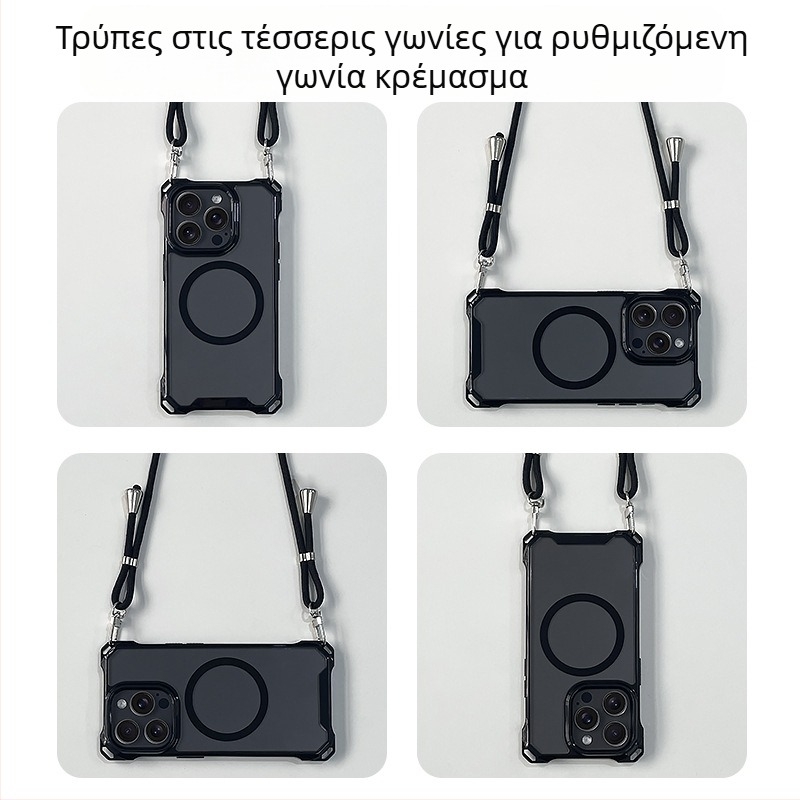 Κατάλληλη για θήκη τηλεφώνου Apple 17 Pro Max με λουράκι crossbody, μαγνητική βεντούζα iPhone 16, πλήρης κάλυψη 14 Plus, αντι-πτώση 13, 12