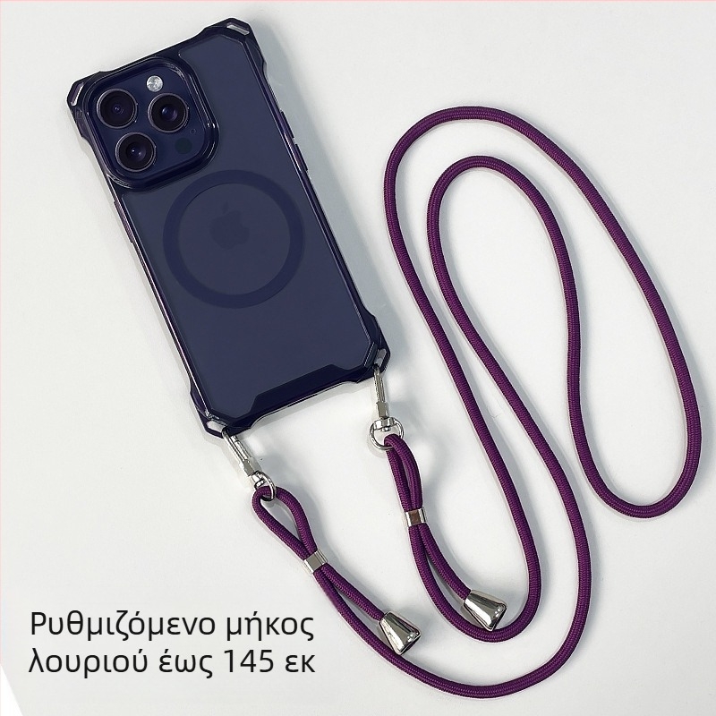 Κατάλληλη για θήκη τηλεφώνου Apple 17 Pro Max με λουράκι crossbody, μαγνητική βεντούζα iPhone 16, πλήρης κάλυψη 14 Plus, αντι-πτώση 13, 12