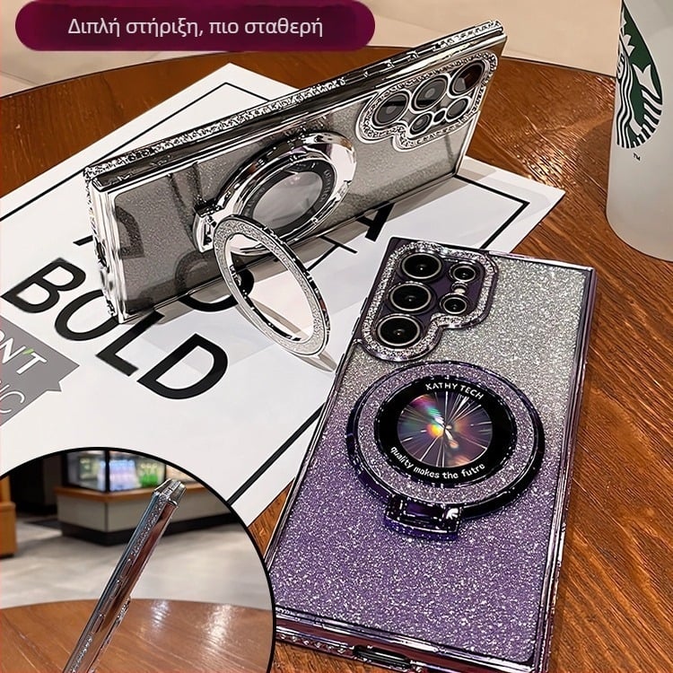 Κατάλληλο για προστατευτική θήκη Samsung S25, θήκη κινητού τηλεφώνου Edge Drill, S24, διαφανής μαγνητική θήκη με στρας, A56, αντιολισθητική πούδρα με γκλίτερ