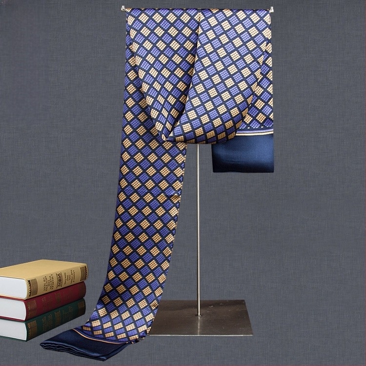 100% Mulberry Silk Ανδρικό Κασκόλ Διπλής στρώσης Μεταξωτό Κασκόλ Καρό Ανδρικό Αγγλικού Τύπου, Μεσήλικες και Ηλικιωμένοι, Λεπτό Φθινόπωρο και Χειμώνας