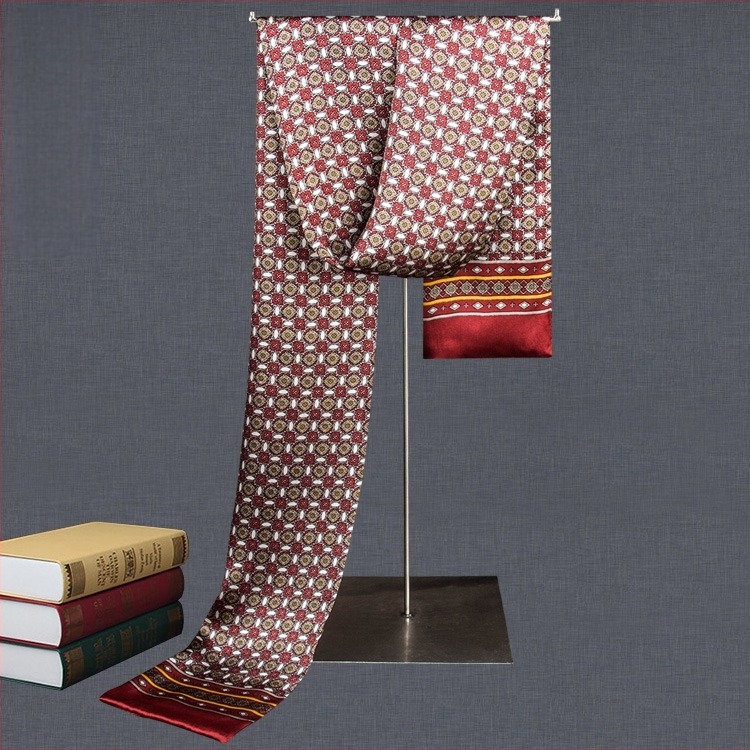 100% Mulberry Silk Ανδρικό Κασκόλ Διπλής στρώσης Μεταξωτό Κασκόλ Καρό Ανδρικό Αγγλικού Τύπου, Μεσήλικες και Ηλικιωμένοι, Λεπτό Φθινόπωρο και Χειμώνας