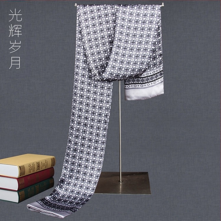 100% Mulberry Silk Ανδρικό Κασκόλ Διπλής στρώσης Μεταξωτό Κασκόλ Καρό Ανδρικό Αγγλικού Τύπου, Μεσήλικες και Ηλικιωμένοι, Λεπτό Φθινόπωρο και Χειμώνας