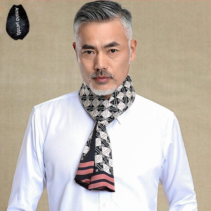 100% Mulberry Silk Ανδρικό Κασκόλ Διπλής στρώσης Μεταξωτό Κασκόλ Καρό Ανδρικό Αγγλικού Τύπου, Μεσήλικες και Ηλικιωμένοι, Λεπτό Φθινόπωρο και Χειμώνας