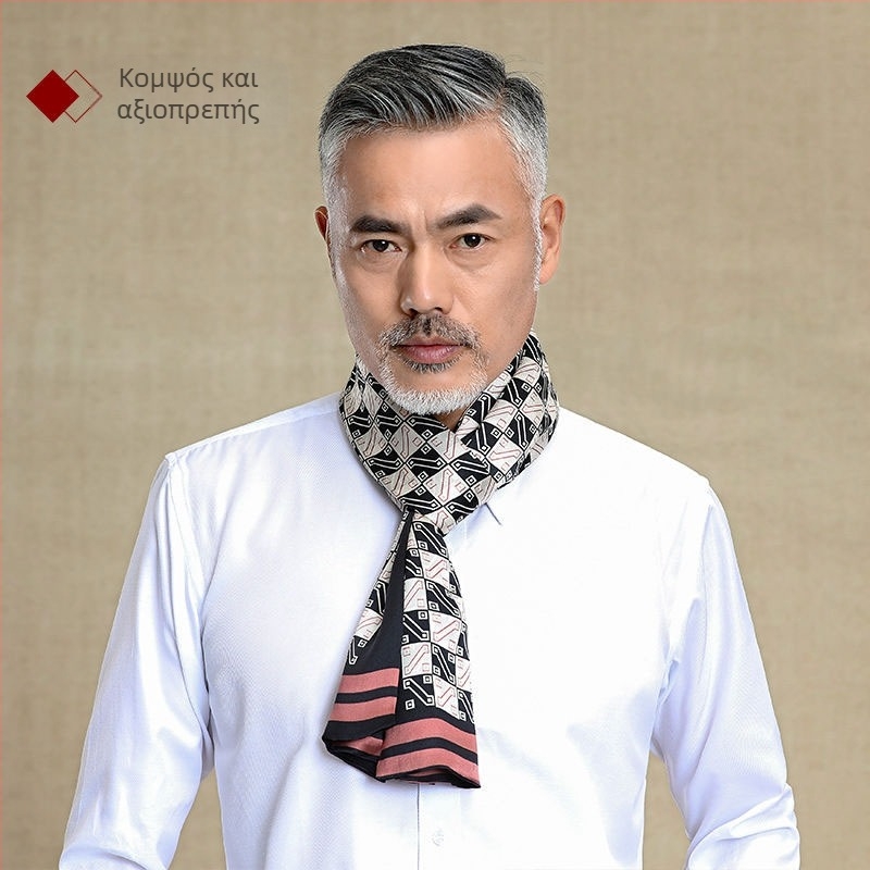 100% Mulberry Silk Ανδρικό Κασκόλ Διπλής στρώσης Μεταξωτό Κασκόλ Καρό Ανδρικό Αγγλικού Τύπου, Μεσήλικες και Ηλικιωμένοι, Λεπτό Φθινόπωρο και Χειμώνας