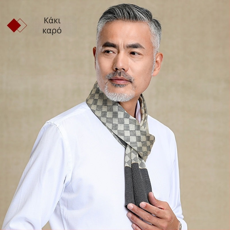 100% Mulberry Silk Ανδρικό Κασκόλ Διπλής στρώσης Μεταξωτό Κασκόλ Καρό Ανδρικό Αγγλικού Τύπου, Μεσήλικες και Ηλικιωμένοι, Λεπτό Φθινόπωρο και Χειμώνας