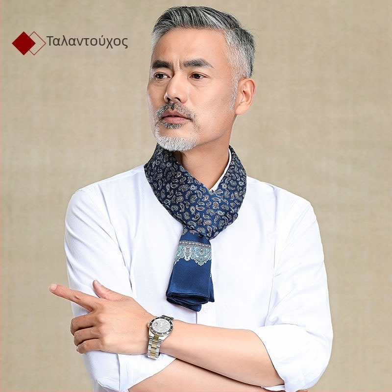 100% Mulberry Silk Ανδρικό Κασκόλ Διπλής στρώσης Μεταξωτό Κασκόλ Καρό Ανδρικό Αγγλικού Τύπου, Μεσήλικες και Ηλικιωμένοι, Λεπτό Φθινόπωρο και Χειμώνας