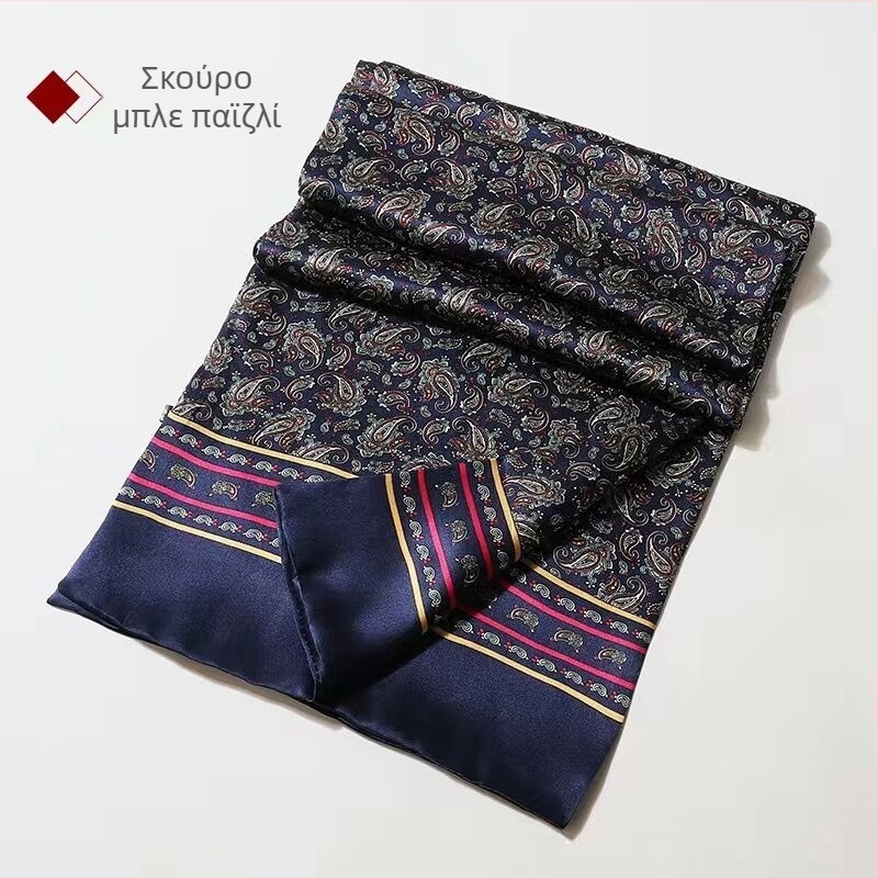 100% Mulberry Silk Ανδρικό Κασκόλ Διπλής στρώσης Μεταξωτό Κασκόλ Καρό Ανδρικό Αγγλικού Τύπου, Μεσήλικες και Ηλικιωμένοι, Λεπτό Φθινόπωρο και Χειμώνας