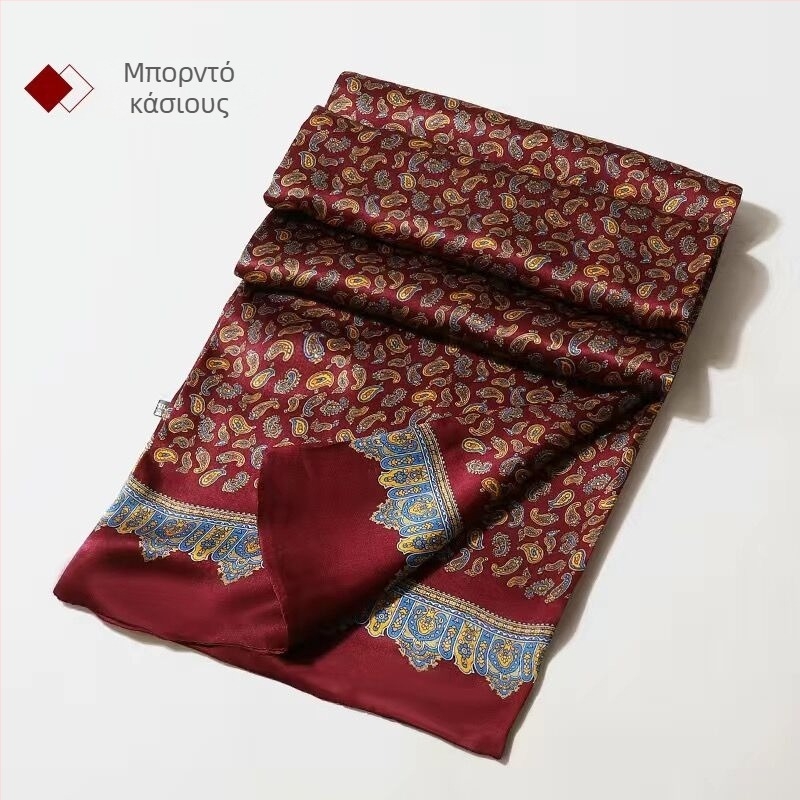 100% Mulberry Silk Ανδρικό Κασκόλ Διπλής στρώσης Μεταξωτό Κασκόλ Καρό Ανδρικό Αγγλικού Τύπου, Μεσήλικες και Ηλικιωμένοι, Λεπτό Φθινόπωρο και Χειμώνας