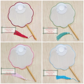 Παραδοσιακή στρογγυλή βεντάλια με απλικέ κεντήματος DIY, χειροκίνητη βεντάλια λουλουδιών, νευρώσεις βεντάλιας, ημιδιαφανής επιφάνεια βεντάλιας σαν μετάξι, επαγγελματικό δώρο