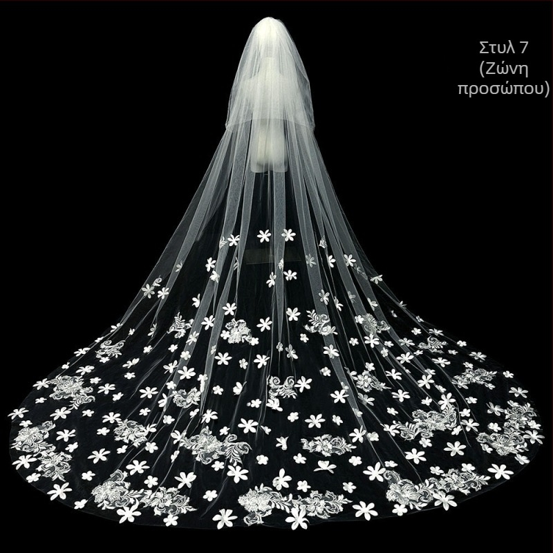 Κυρίως Νυφικό Πέπλο Νυφικού Super Immortal Mori Κορεάτικο Στυλ Μακριά Ουρά Δαντέλα Αξεσουάρ