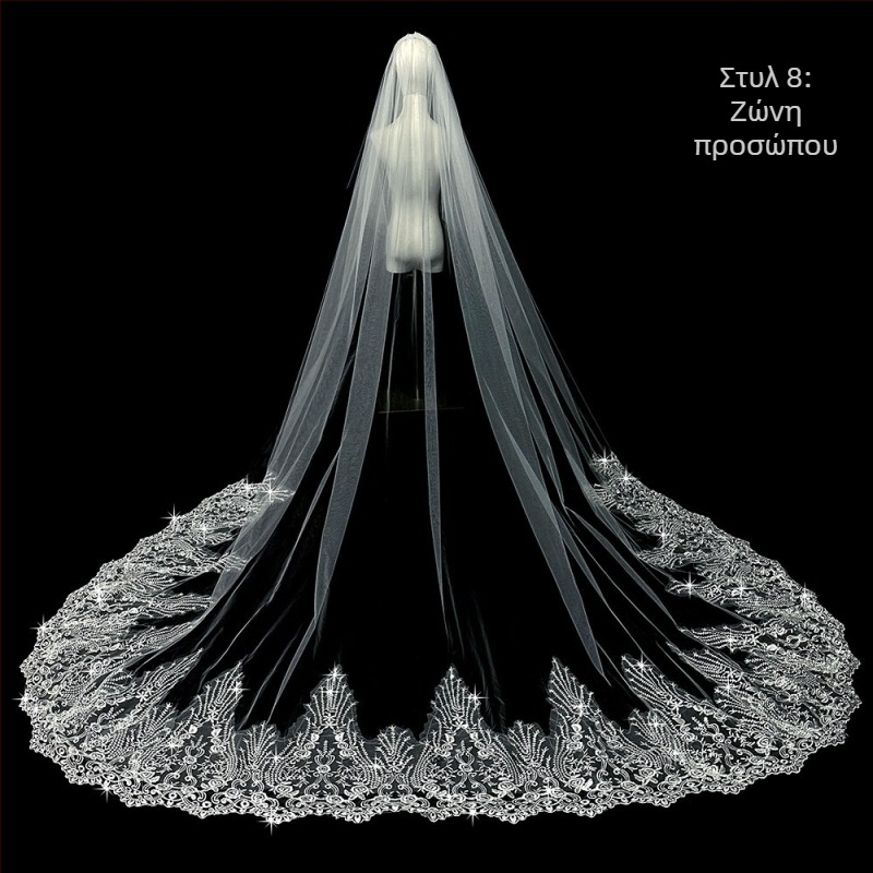 Κυρίως Νυφικό Πέπλο Νυφικού Super Immortal Mori Κορεάτικο Στυλ Μακριά Ουρά Δαντέλα Αξεσουάρ