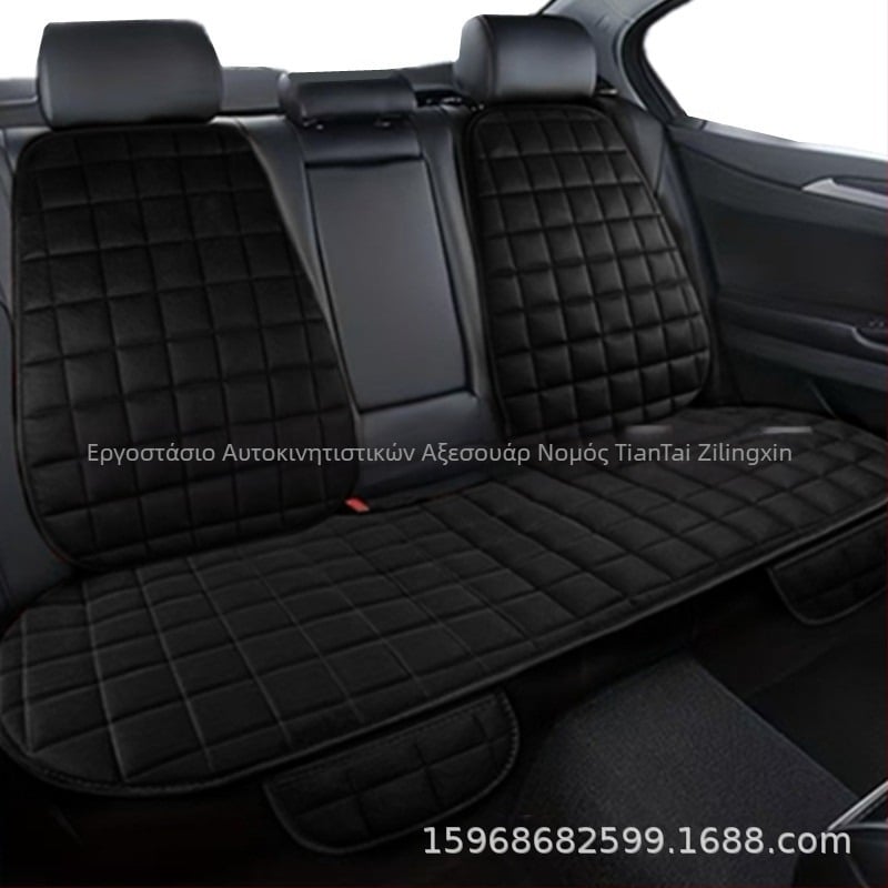 Χειμερινό μαξιλάρι καθίσματος αυτοκινήτου χωρίς πλάτη, τετράγωνο κεντημένο, βελούδινο, ζεστό, τριών τεμαχίων, μονό μαξιλάρι καθίσματος εμπρός και πίσω, χωρίς κορδόνια