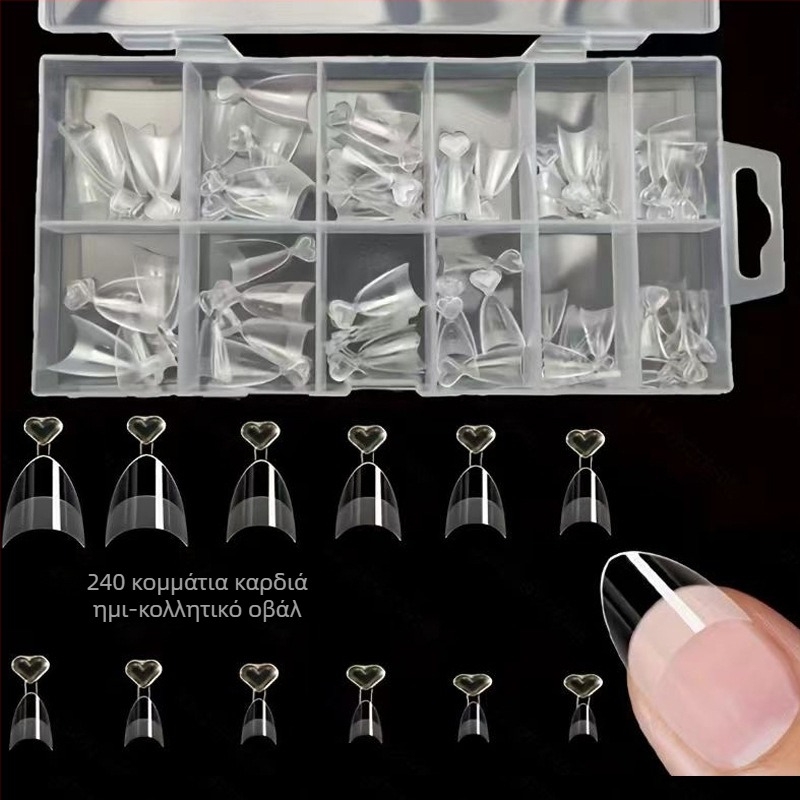 600 κομμάτια νυχιών σε κουτί, διπλωμένα, χωρίς ίχνη, αυτοκόλλητα πλήρους διάρκειας, ημι-παγωμένα, κοντό τετράγωνο, ψεύτικο μπάλωμα νυχιών μπαλέτου