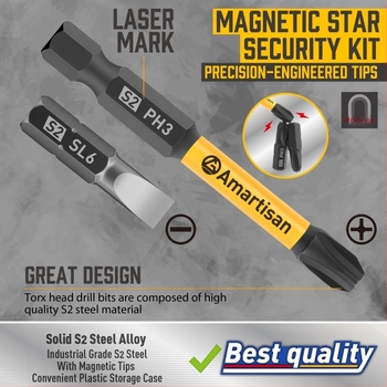 Amartisan 24 τεμάχια μαγνητικά μπίτες για κατσαβίδι και τρυπάνι από ατσάλι S2 – περιλαμβάνει ευθύβιδες και σταυρωτά μπίτες