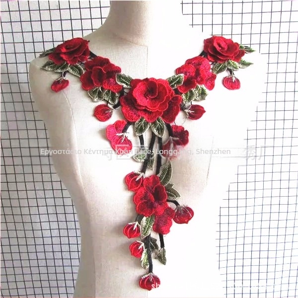 Δαντελένιο κέντημα για ενδύματα; πολυεστερική κλωστή; κατάλληλο για γυναικείο ρουχισμό, καπέλα και τζιν