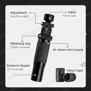 Αυτόματη βαλβίδα απελευθέρωσης αέρα για ελαστικά – φορητή, γρήγορη μείωση πίεσης, για εκτός δρόμου/άμμο, ένδειξη PSI