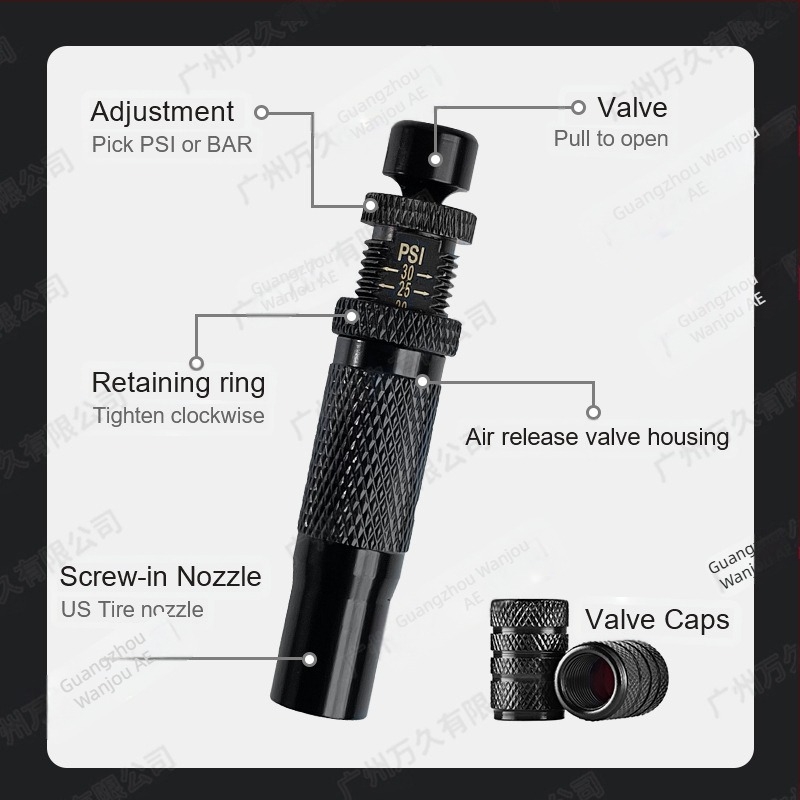 Αυτόματη βαλβίδα απελευθέρωσης αέρα για ελαστικά – φορητή, γρήγορη μείωση πίεσης, για εκτός δρόμου/άμμο, ένδειξη PSI