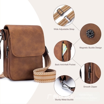 Τσαντάκι κινητού από γνήσιο δέρμα, κορυφαίο δέρμα αγελάδας, κλείσιμο με φερμουάρ, κάθετο τετράγωνο σχήμα, ρυθμιζόμενος ιμάντας ώμου