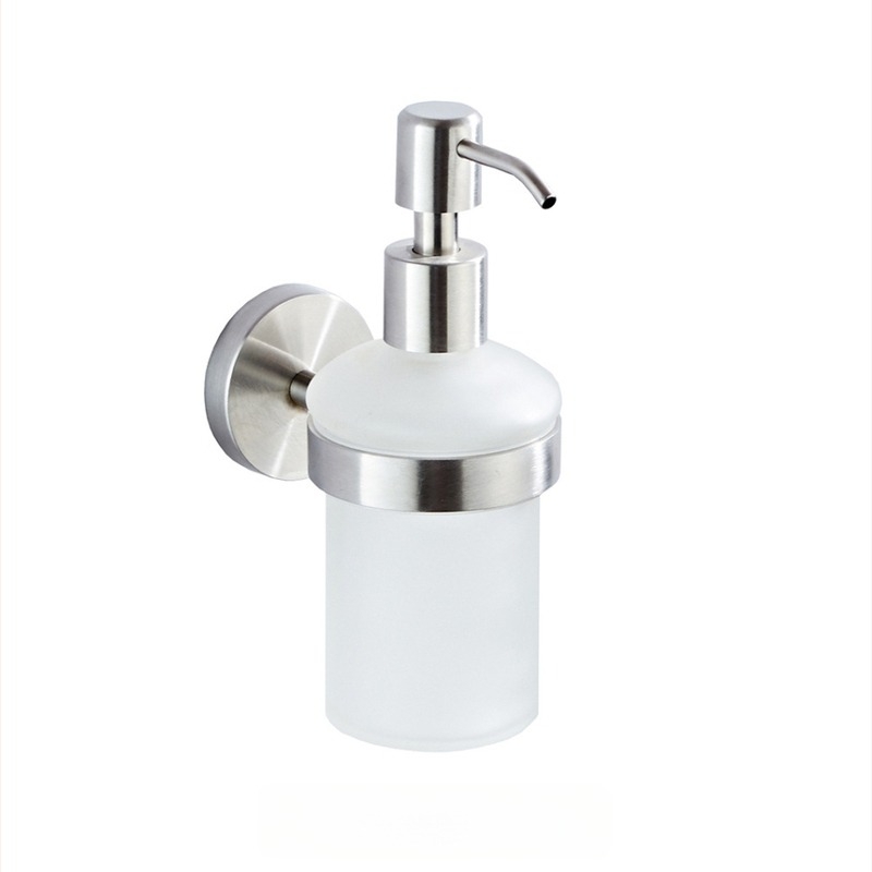 Διανομέας υγρών από ανοξείδωτο ατσάλι, επιτοίχιος — χειροκίνητη λειτουργία με πάτημα, φινίρισμα βουρτσισμένο, μοντέρνος μινιμαλιστικός σχεδιασμός, βάρος 410 g