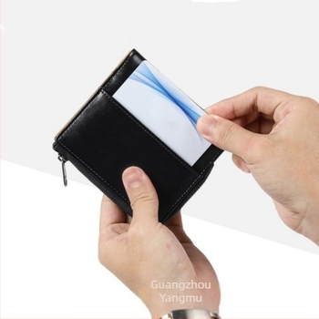 Πορτοφόλι ανδρών από γνήσιο δέρμα με φερμουάρ, δέρμα πρώτης στρώσης, αδιάβροχο, αντικλοπή