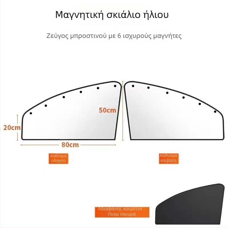 Μαγνητικό σκίαστρο παραθύρου αυτοκινήτου - ύφασμα με επικάλυψη αργύρου, ανακλαστικό, θερμομονωτικό, παραμετροποιήσιμο, παγκόσμια εφαρμογή