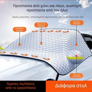 Κάλυμμα παρμπρίζ αυτοκινήτου - παχύ φιλμ αλουμινίου, στερέωση με κύπελλα αναρρόφησης, καθολική εφαρμογή, βάρος 1 kg