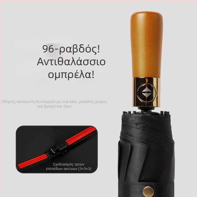 Αυτόματη ομπρέλα με ξύλινο χερούλι, 12 ραβδές, αντοχή στον άνεμο, UV προστασία UPF 40+, δυνατότητα εκτύπωσης λογοτύπου