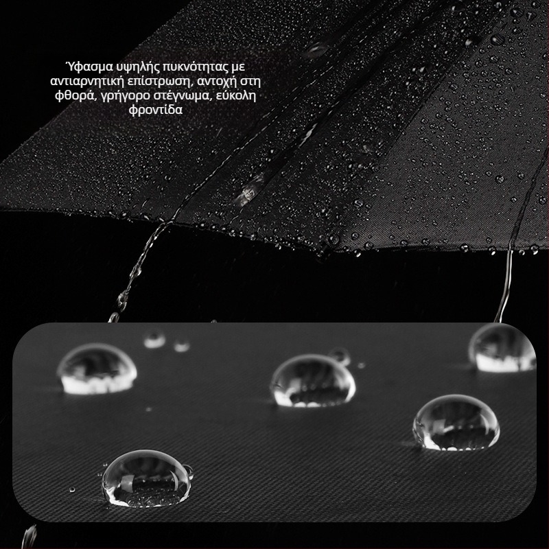 Αυτόματη ομπρέλα με ξύλινο χερούλι, 12 ραβδές, αντοχή στον άνεμο, UV προστασία UPF 40+, δυνατότητα εκτύπωσης λογοτύπου