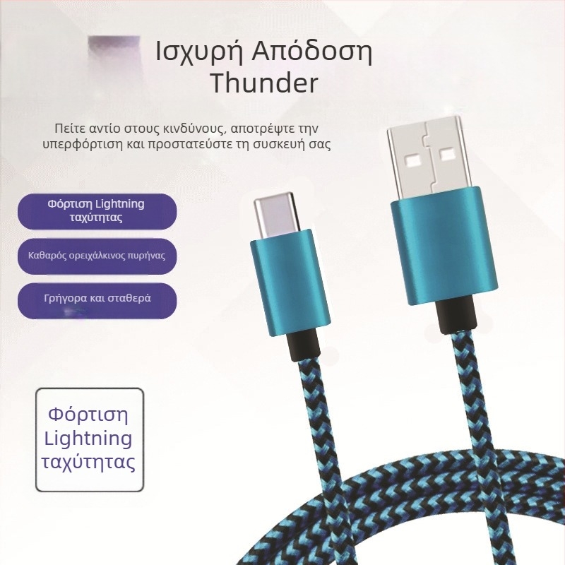 Καλώδιο USB-C γρήγορης φόρτισης, πλεκτό μοτίο φιδιού, μήκη 1m/2m/3m, 12W, υφαντό