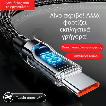 Καλώδιο Type-C με ψηφιακή οθόνη, γρήγορη φόρτιση 60W, πλεκτό