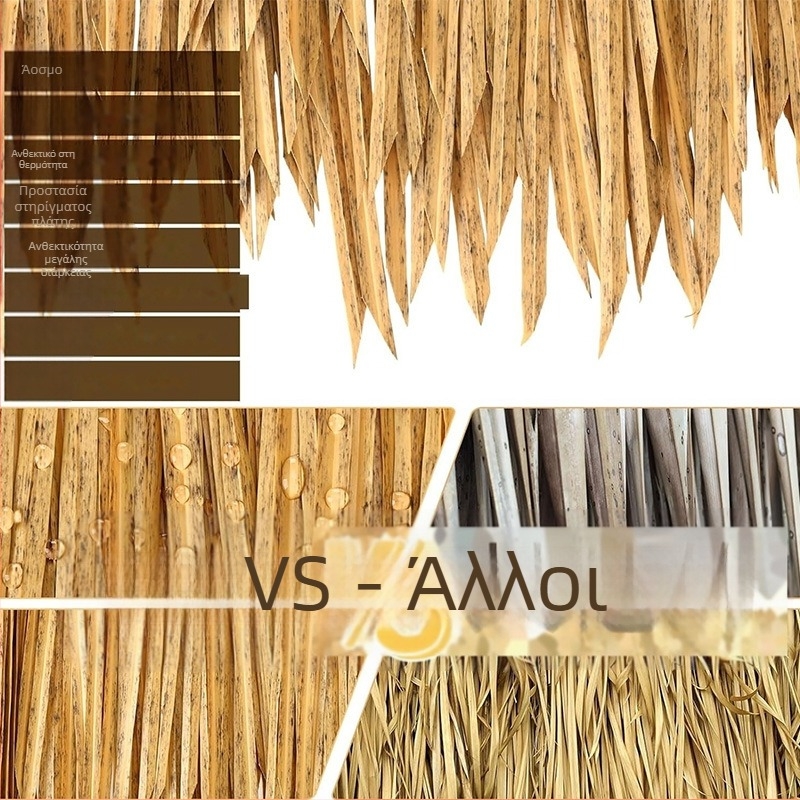 Οροφή από συνθετικά κεραμίδια άχυρου από μαλακό PVC για εξωτερική διακόσμηση πάρτι Χαβάης, προσαρμόσιμη, μορφοποίηση με θερμή τήξη σε ένα κομμάτι, σε διαφανή PP σακούλα