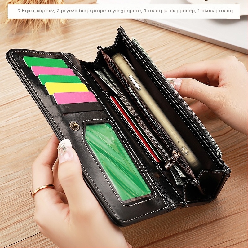 Γυναικείο μακρύ πορτοφόλι, Ευρωπαϊκό-Αμερικάνικο ρετρό στυλ, PU δέρμα, επένδυση πολυεστερ-βαμβάκι, Φθινόπωρο 2024, καθημερινή χρήση