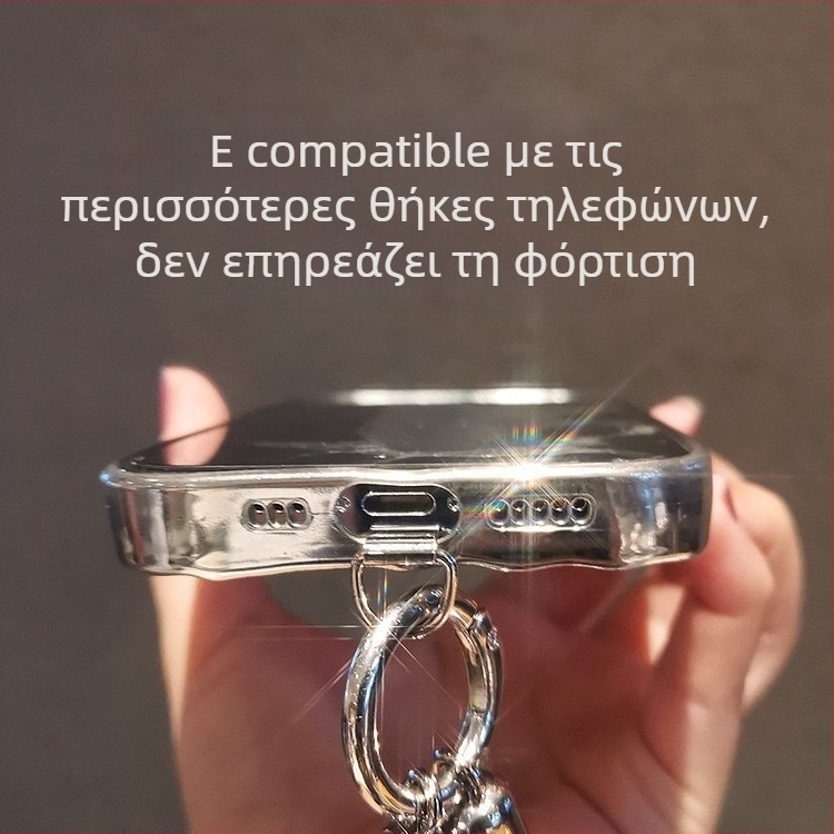 Κορδόνι για κινητό με μεταλλικό μενταγιόν και μεταλλική αγκράφα, unisex, κορδόνι από ελαστικό βαμβάκι