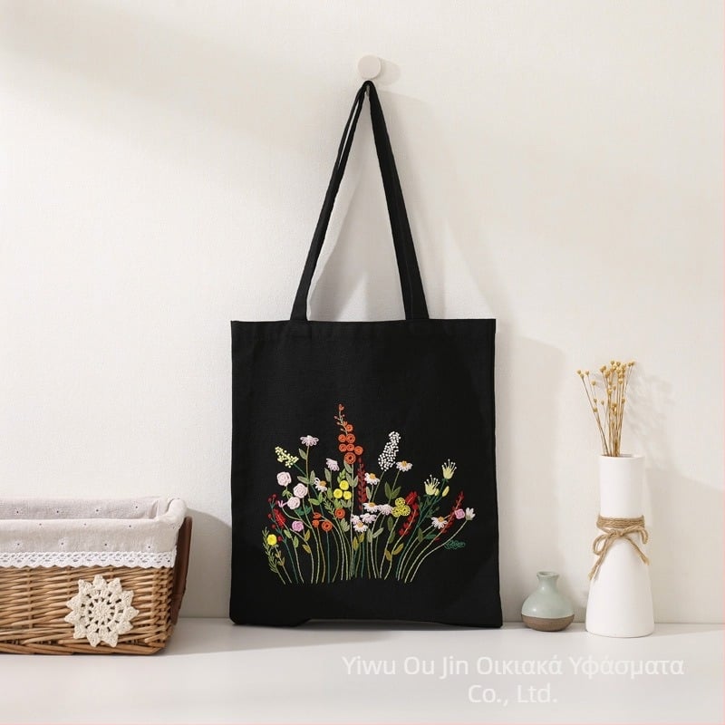 Σετ sashiko βελονιάς – τσάντα από βαμβακερό καμβά, μοτίβο λουλούδια, κιτ κεντήματος σταυρού, τύπος βελονιάς: άλλος