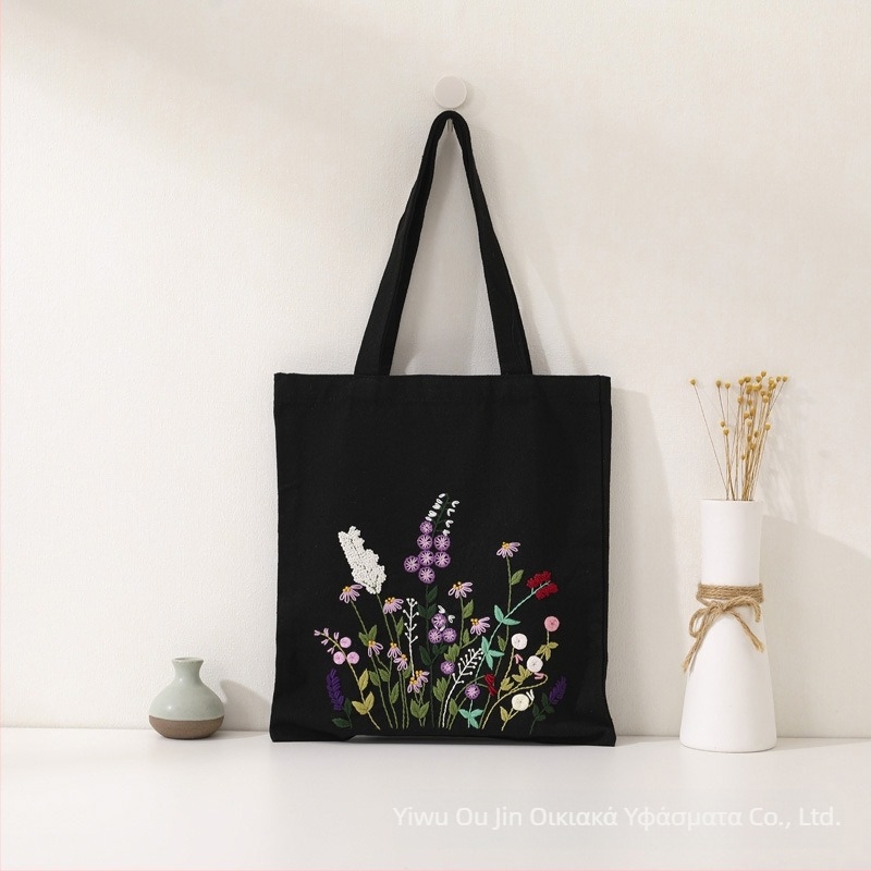 Σετ sashiko βελονιάς – τσάντα από βαμβακερό καμβά, μοτίβο λουλούδια, κιτ κεντήματος σταυρού, τύπος βελονιάς: άλλος