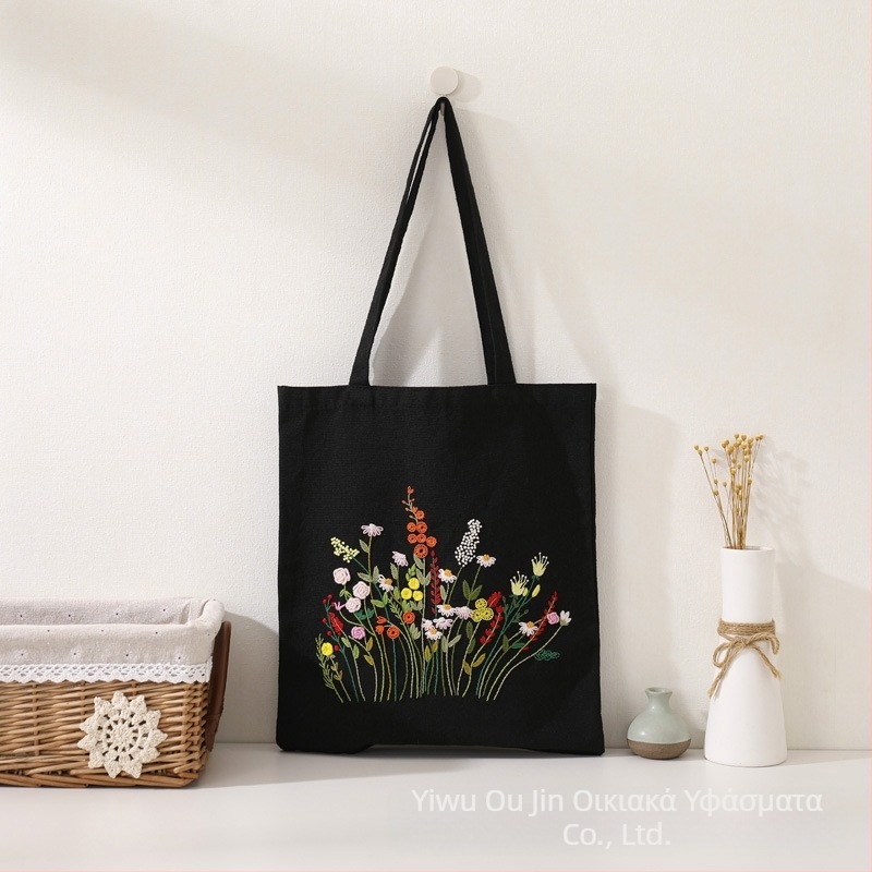 Σετ sashiko βελονιάς – τσάντα από βαμβακερό καμβά, μοτίβο λουλούδια, κιτ κεντήματος σταυρού, τύπος βελονιάς: άλλος