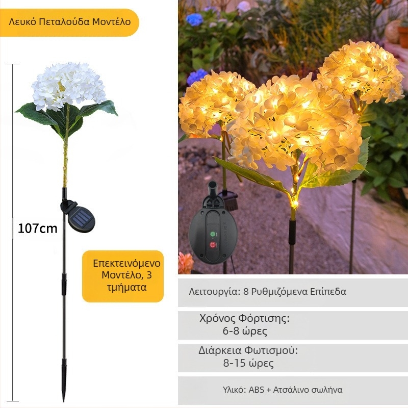 Ηλιακή εξωτερική λάμπα κήπου με LED φώτα πυγολαμπίδες, βάση τοποθέτησης στο έδαφος, κατασκευή από καουτσούκ, IP65, Μοντέλο 03, αυτονομία πάνω από 36 ώρες