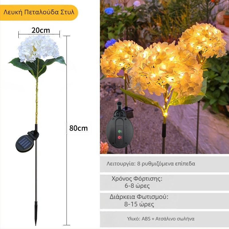 Ηλιακή εξωτερική λάμπα κήπου με LED φώτα πυγολαμπίδες, βάση τοποθέτησης στο έδαφος, κατασκευή από καουτσούκ, IP65, Μοντέλο 03, αυτονομία πάνω από 36 ώρες