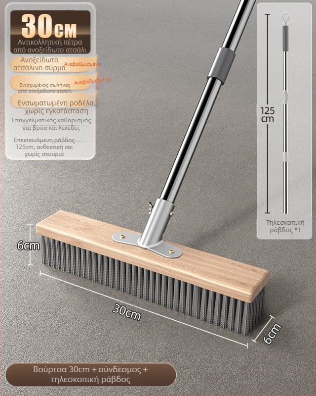 Βούρτσα δαπέδου από ανοξείδωτο ατσάλι με μακριά λαβή για εξωτερική αφαίρεση βρύων