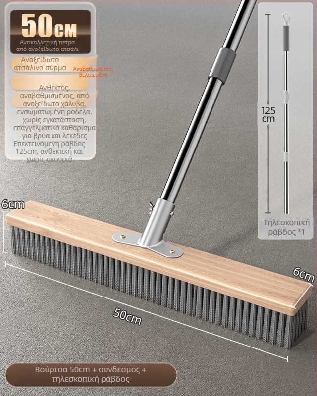Βούρτσα δαπέδου από ανοξείδωτο ατσάλι με μακριά λαβή για εξωτερική αφαίρεση βρύων