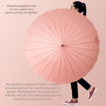 Ομπρέλα με μακριά λαβή, 12 ακτίνες, νάιλον κάλυμμα 170T, ακτίνες από σιλικόνη, αλουμινένια λαβή, χειροκίνητο άνοιγμα