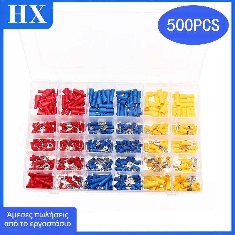 Together Τερματικά Καλωδίων Με Προμονωμένη Διαμόρφωση, Ψυχρή Πίεση, Κυκλικά Τερματικά-Fork Χάλκινα, Αδιάβροχα, Σετ 500 τεμάχια, σε Συσκευασία