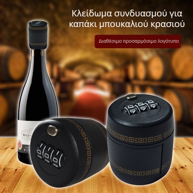 Κλειδαριά φιάλης κρασιού με αριθμητικό κωδικό – σώμα PC, κατάλληλη για φελλούς κρασιού, μοντέρνος μινιμαλιστικός σχεδιασμός, δυνατότητα προσαρμογής