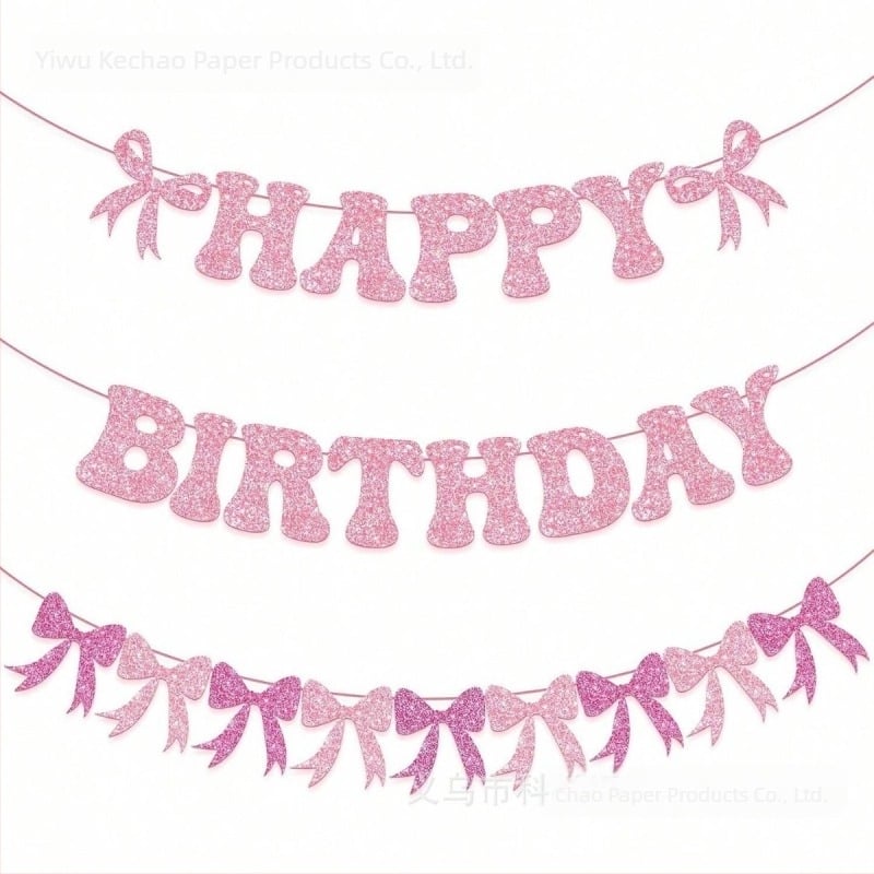 Bow-Tie Flag Glitter Birthday Banner για διακόσμηση πάρτι γενεθλίων (No flagpole)