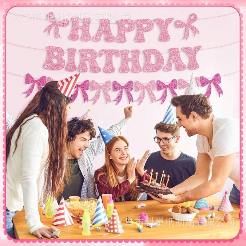 Bow-Tie Flag Glitter Birthday Banner για διακόσμηση πάρτι γενεθλίων (No flagpole)