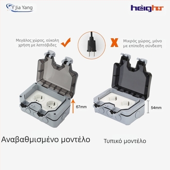 Εξωτερική αδιάβροχη διπλή πρίζα Schuko με διακόπτη και ενδεικτικό φως (ευρωπαϊκό πρότυπο)