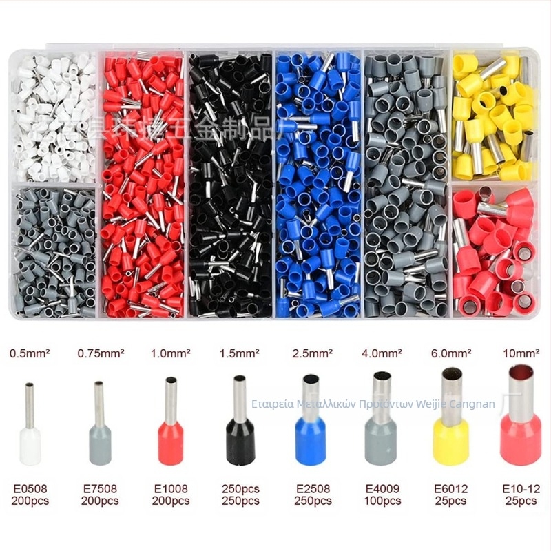 Weijie 1250 τεμάχια crimp tubular terminal, προ-μονωμένο, επαφή από χαλκό, PP μόνωση