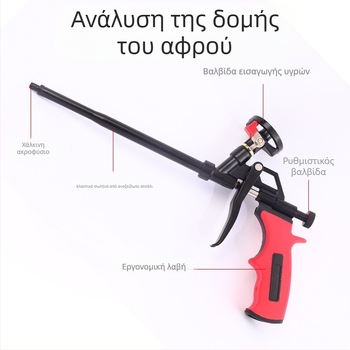 PTFE πιστόλι αφρού με διακόπτη και χαλκού κεφαλή για πολυουρεθανικό αφρό και σφράγιση; μέγ. πίεση 200, μέγ. ροή 0,5, βέλτιστη απόσταση ψεκασμού 1000, υλικό: κράματα σιδήρου και χαλκού