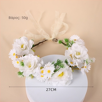 Νυφική διακόσμηση κεφαλιού σε φανταστικό γαλλικό στυλ με μικρές μαργαρίτες, υφασμάτινο υλικό, χειροποίητο, πρωτότυπος σχεδιασμός, φθινόπωρο 2024